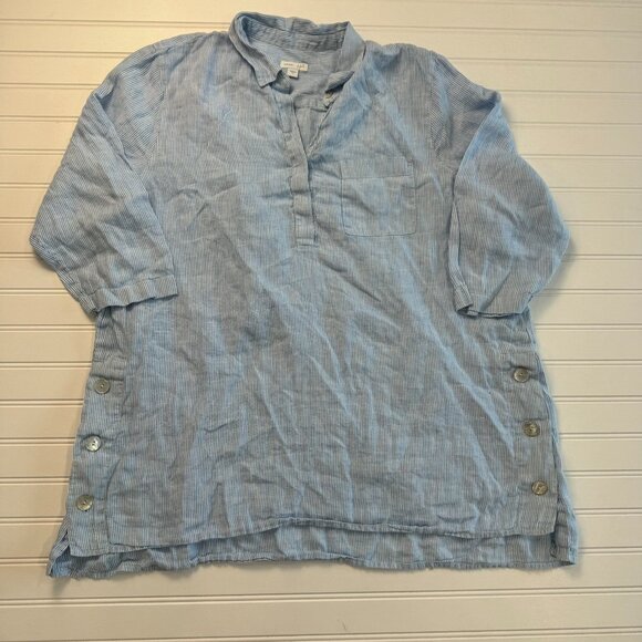 J. Jill Love Linen Blue Pinstripe Long Sleeve Button Down D14 - Picture 1 of 5